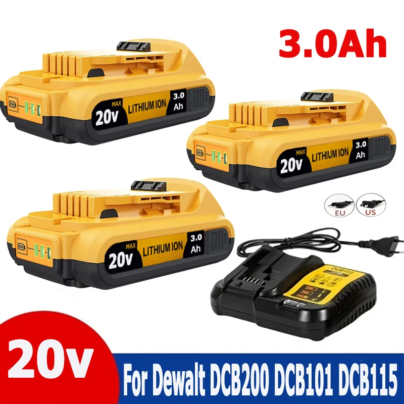 

20V 3000mAh DCB200 Li-ion Rechargeable Power Tool Battery for Dewalt DCB203 DCB181 DCB180 DCB200 DCB201 DCB201-2 L50