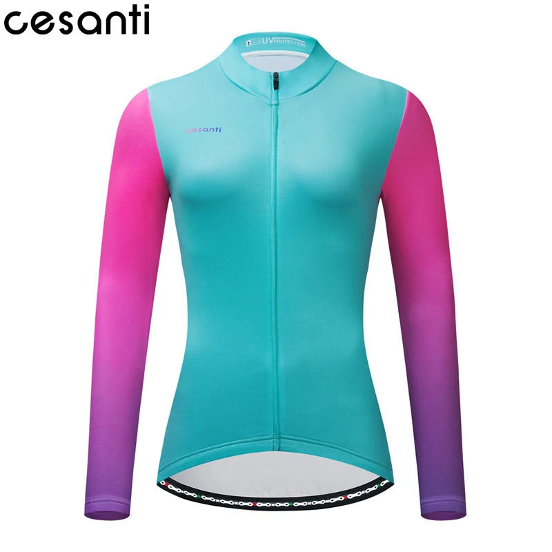 CESANTI Women Winter Thermal Fleece Cycling Jersey Long Sleeve MTB Pro Bike Clothing Breathable Jacket Warm Female Sport Wear