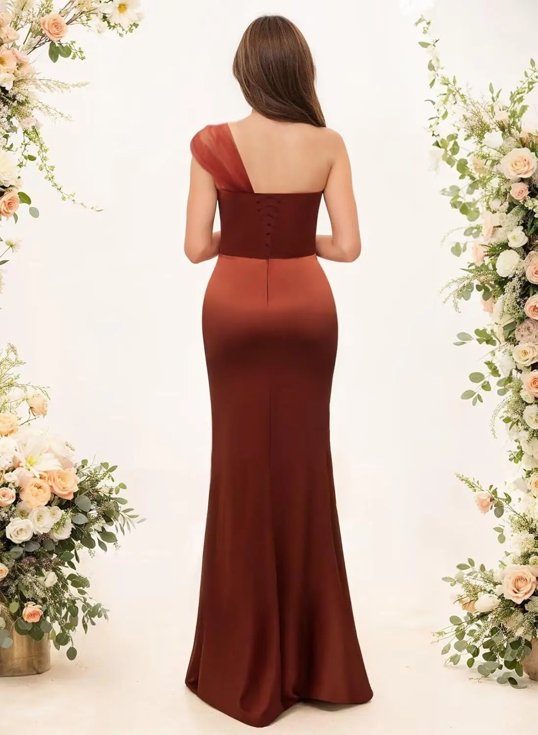 Mermaid Satin Bridesmaid Dresses for Women One Shoulder Tulle Evening Formal Gowns