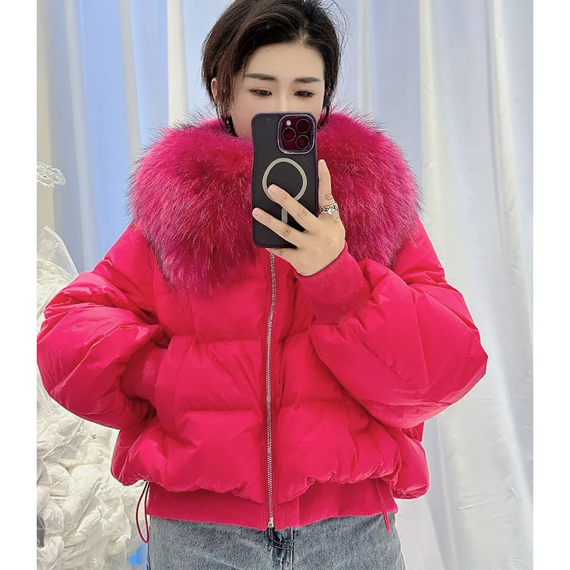 2023 Detachable Winter Jacket Women Real Natural Big Raccoon Fur Collar Thick Warm Duck Down Loose Oversize Outerwear Streetwear