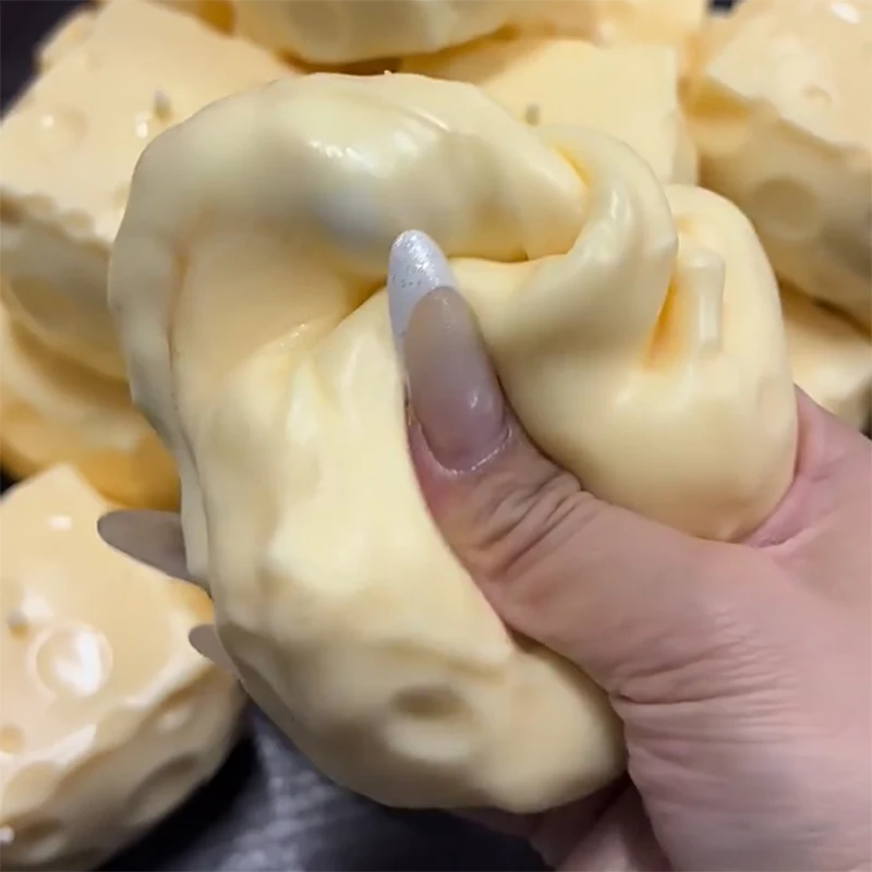 Cheese Cube Stress Ball Crunchy Squeeze Ball Squishy Toy Round Blocks Filled Fidget Toy ASMR Sensory Anti-Stress Festival Gift
