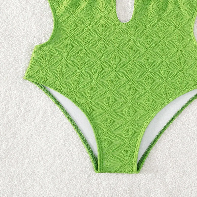 Women's Solid Color Bikini Set Sexy Strapless Cut-Out One Piece Swim High Waist Bottom Slimming Swimwear Summer Green Bodysuit