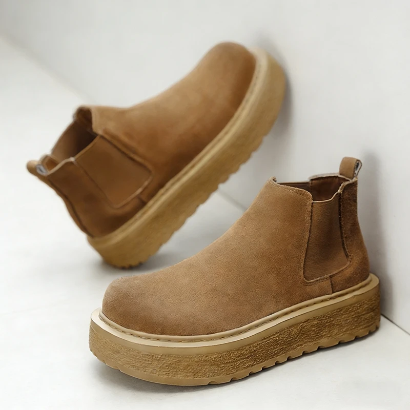 

Мужские ботинки челси в британском стиле, дизайнерские ботильоны без шнуровки на платформе в стиле ретро для мужчин, модная повседневная мужская обувь с высоким берцем