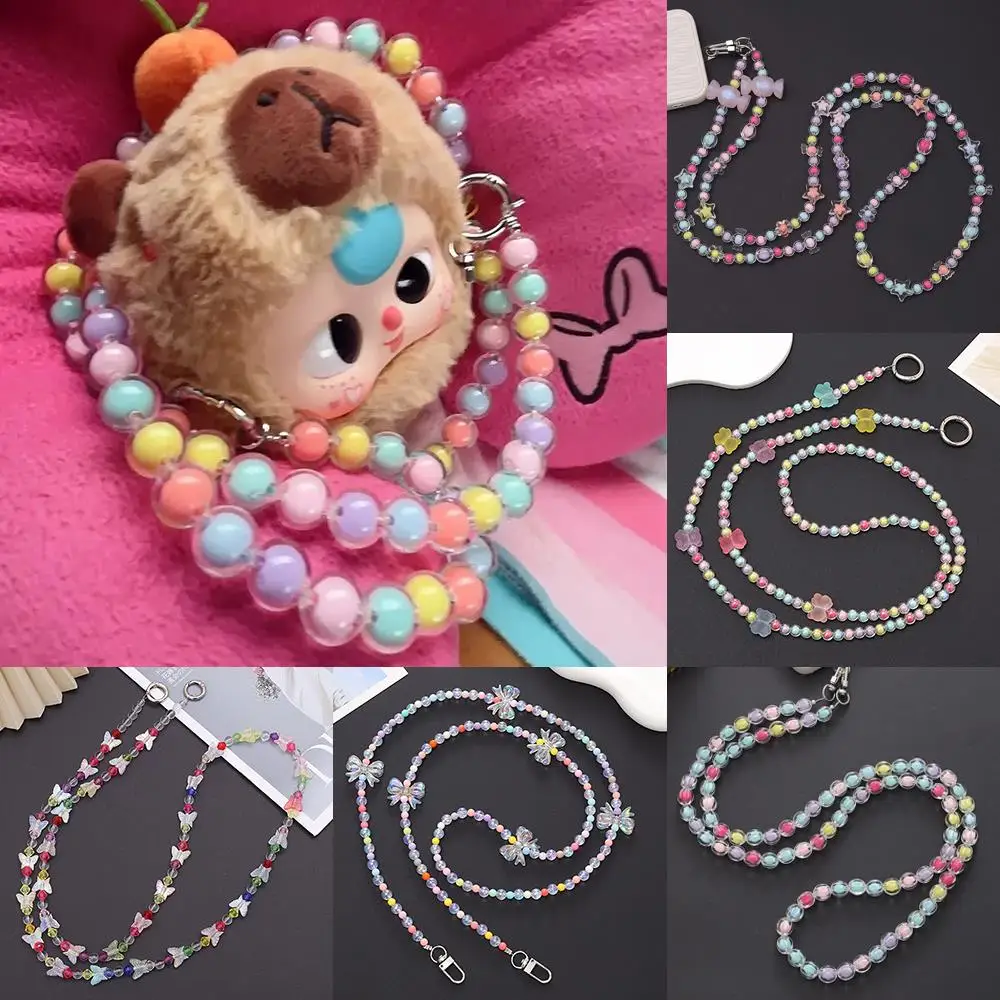 Necklace Acrylic Beaded Phone Lanyard Pearl Colorful Crossbody Strap Mobile Chain DIY Phone Case Pendant Gift for Women