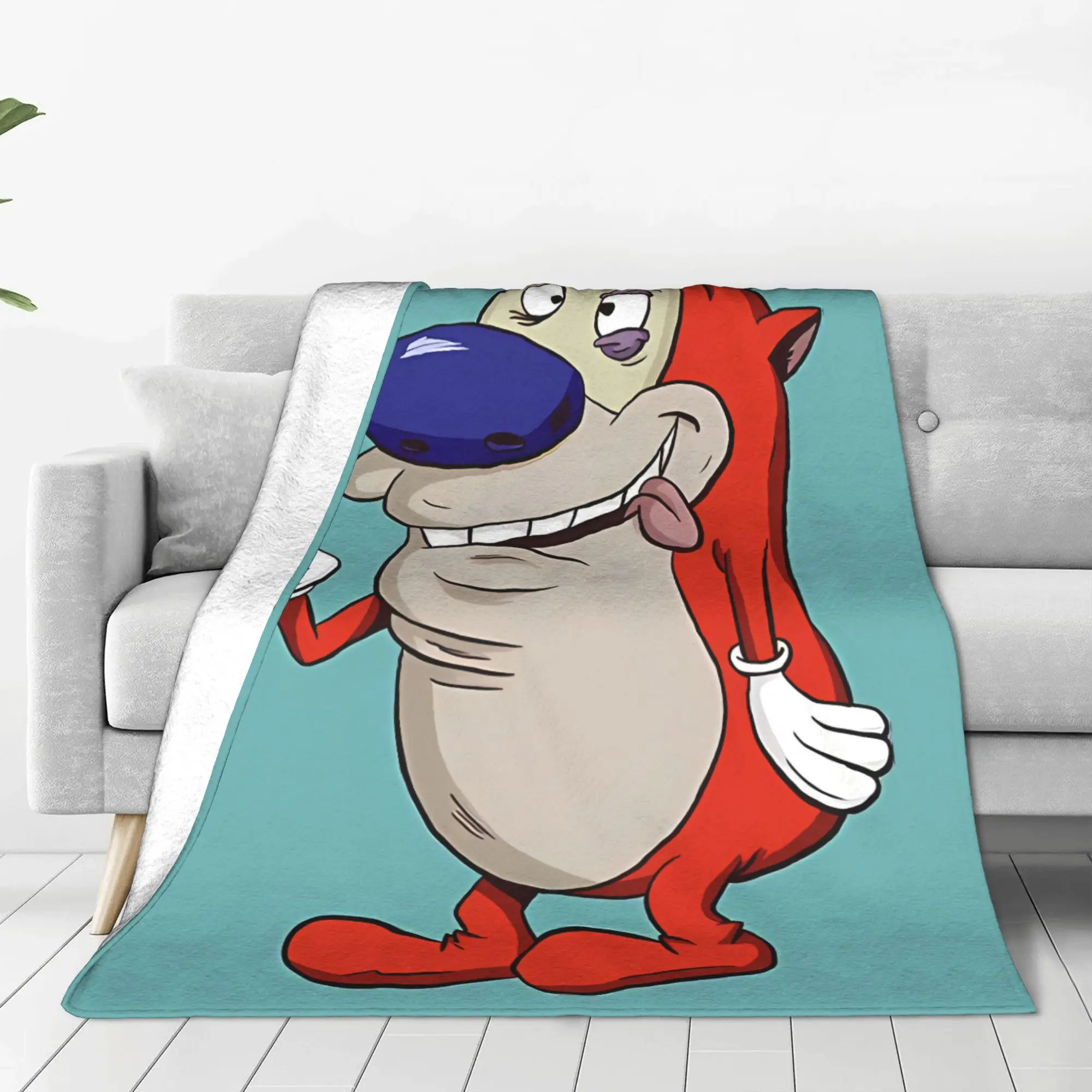 1PC Stimpy Ren & Stimpy Home Room Decorations Winter Blankets For Adults Bedding Home Interior Sofa Knee