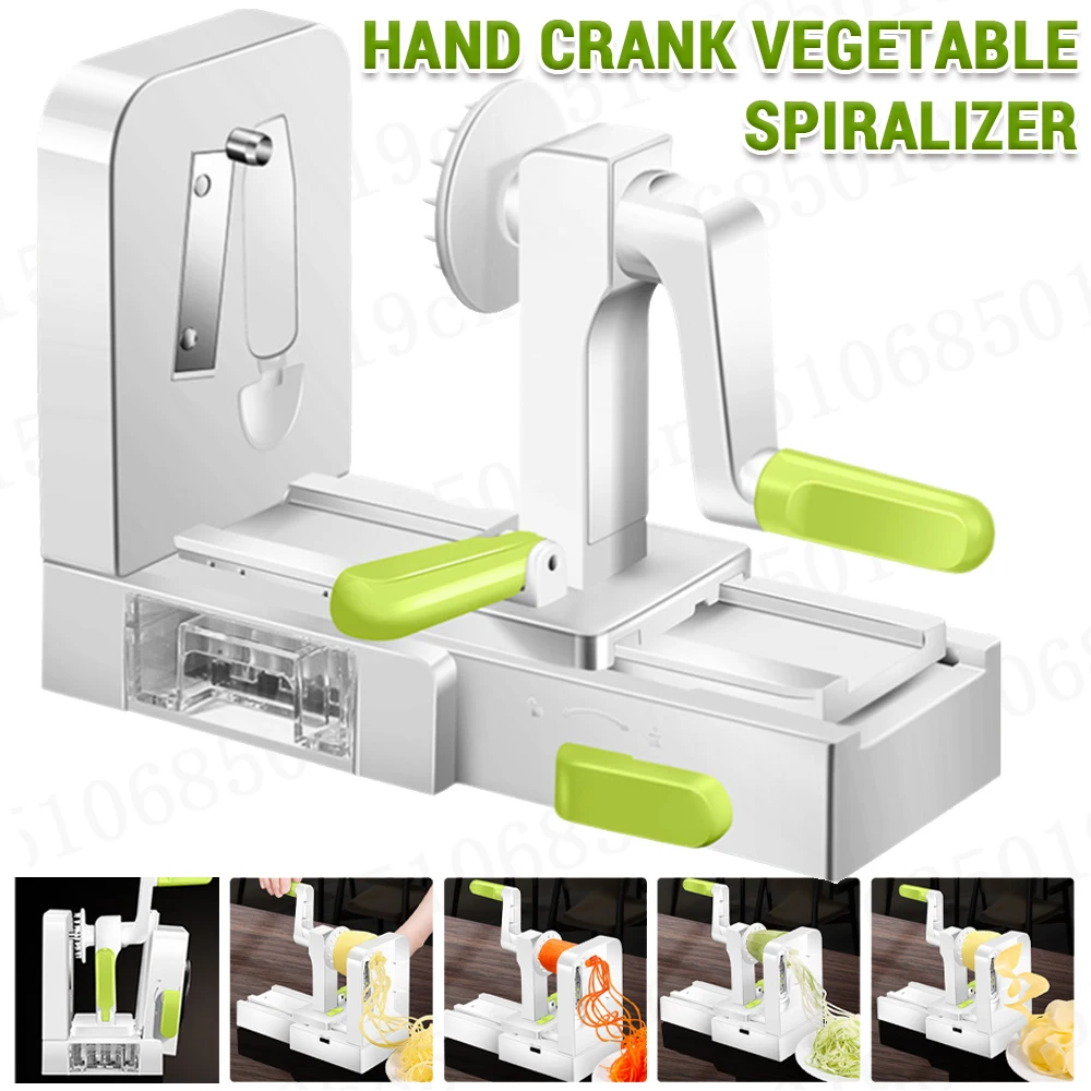 

Vegetable Slicer Vegetable Shredder with Handle for Cucumber Potato Zucchini Foldable Vegetable Spiralizer with Extra Blade Box