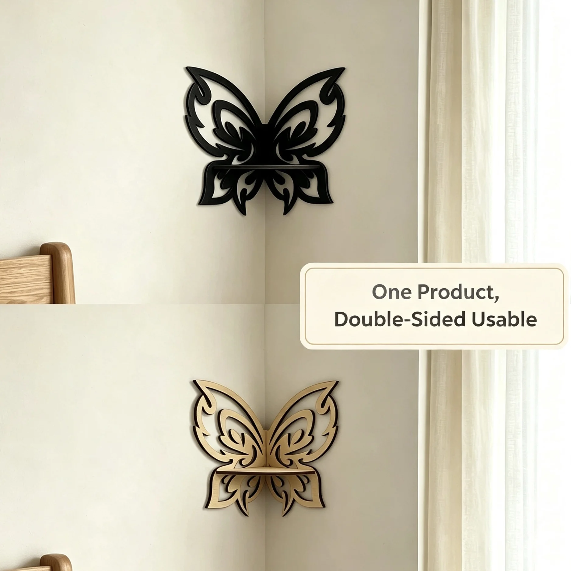 Butterfly-Shaped Corner Storage Rack, Double-Sided Wooden Wall Storage Rack, Home Decoration Corner Display Rack