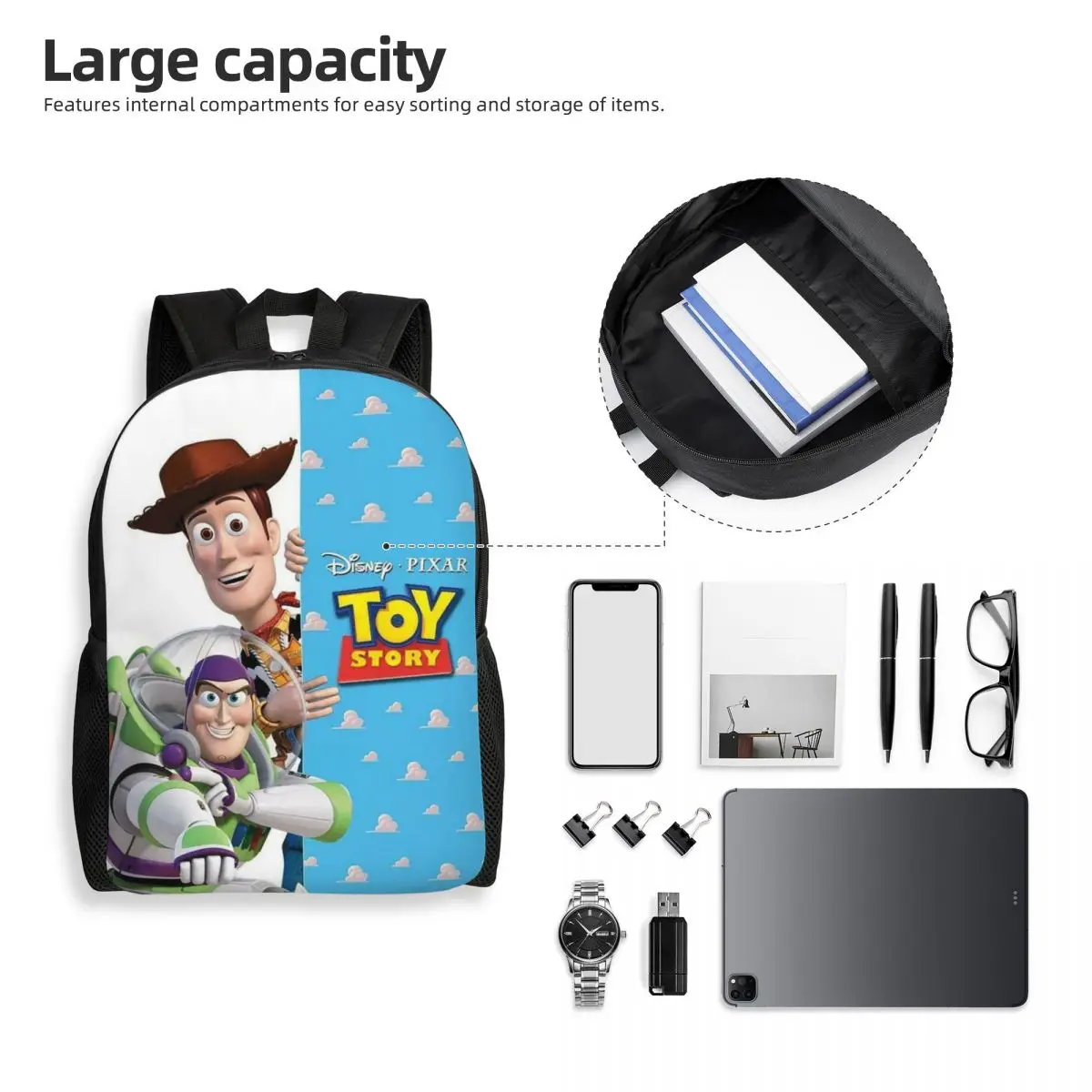 Zaino per laptop personalizzato Toy Story Woody e Buzz Uomo Donna Bookbag di base per studenti delle scuole universitarie Borsa Disney