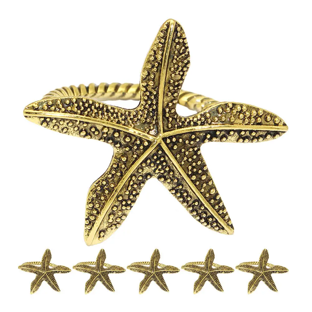 

Набор из 6 винтажных кольц для салфеток в морском стиле с морскими звездами для свадебного стола, пляжных праздников и декораций для вечеринок