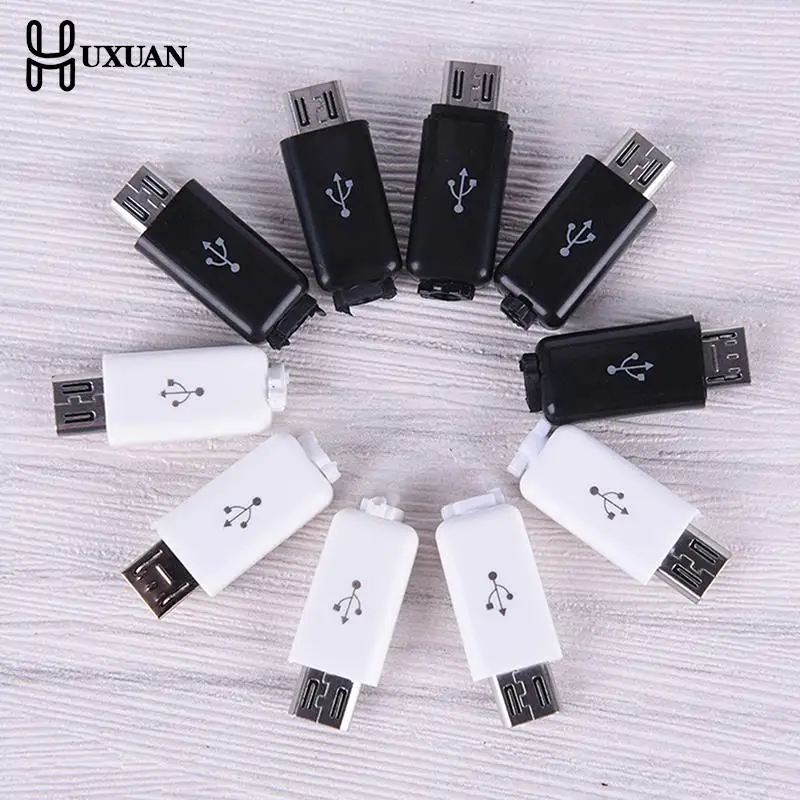 10pcs/ Sets 4 in 1 DIY Micro USB Welding Type Male 4 Pin Plug Connector w/Plastic Cover white/black