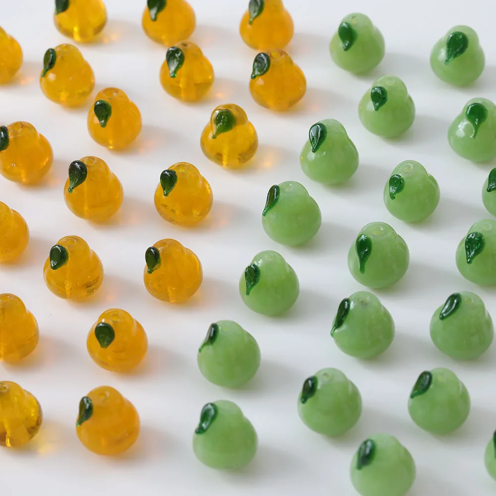SG03 13x12mm 5pcs Cute Straight Hole Texture Handmade Exquisite Fragrant Pear Lampwork Beads DIY Green Yellow Bead Trend Jewelry