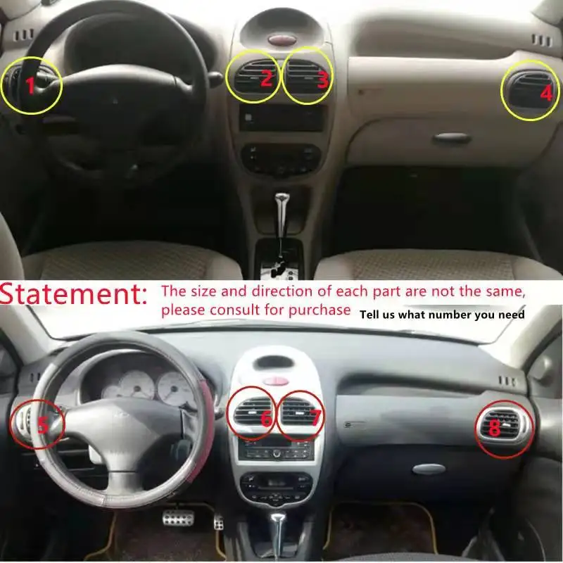 Suitable for Peugeot 206 206CC Citroen C2 instrument panel silver air outlet, instrument panel gray panel facial panel louver