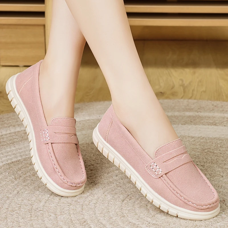 

Женские замшевые лоферы-пенни - повседневные туфли без шнурков с декоративным ремешком, нескользящие, для прогулок