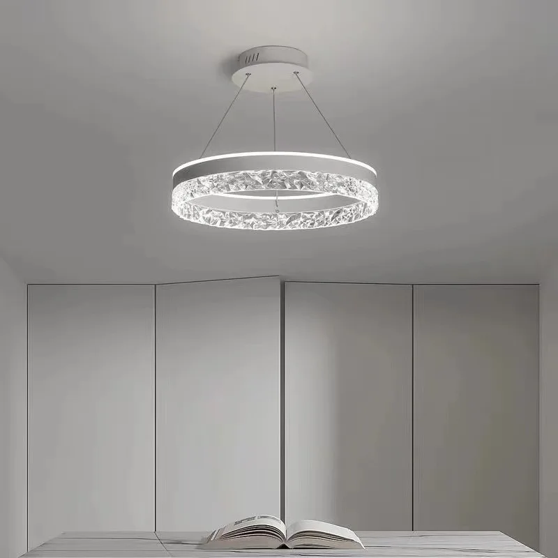 Imagem -06 - Minimalista Moderno Lustre Led Sala de Estar Quarto Iluminação Doméstica Anéis de Cristal Montado no Teto Luz Lâmpada Pendurada