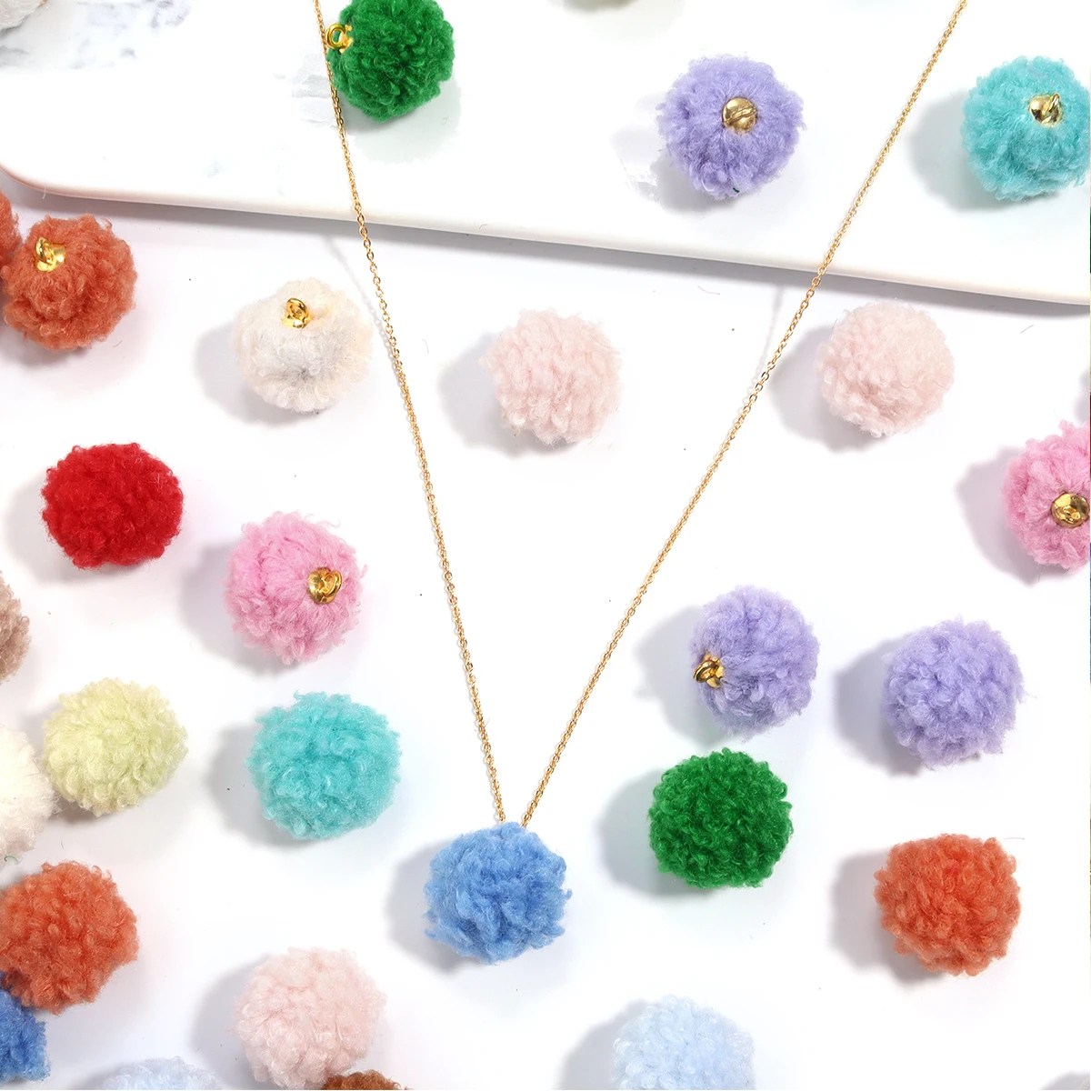 20pcs/bag Colorful Teddy Hair Ball Pendant Curly Fluffy Round Pendant For Jewelry Making DIY Necklace Pendant Earrings Key Chain