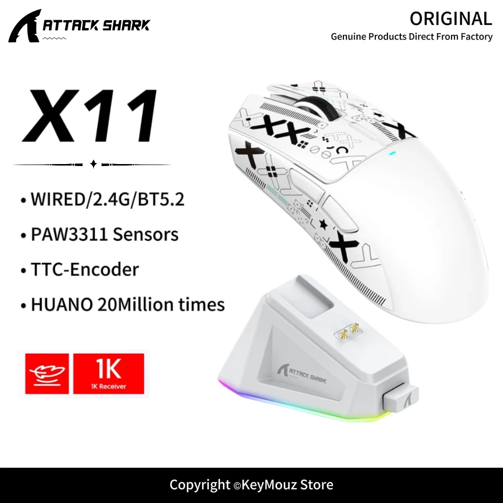 X11 ATTACK SHARK Gaming Mouse Wireless Tri-Mode for Pro Esport 22K DPI RGB Magnetic Charging Dock Ultra-Lightweig X11 Sticker