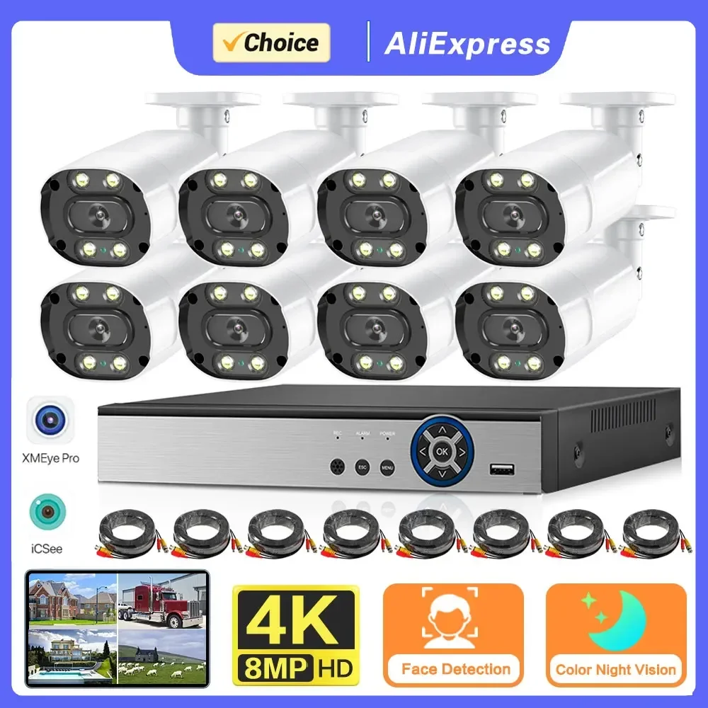 

8CH AHD CCTV Camera Security System Kit 4K DVR NVR Set Face Detction Color Night Vision 8MP Camera Video Surveillance System Kit