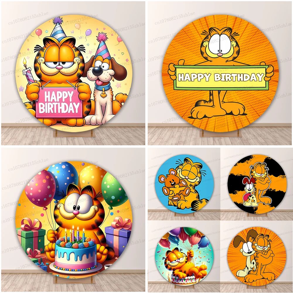 

Garfield Birthday Party Round Photo Backdrop Baby Shower Banner Photo Background Decoration