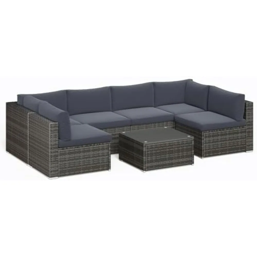 

7-Piece Modular Outdoor Sectional Wicker Patio Furniture Set with Coffee Table for Porch Balcony Backyard,