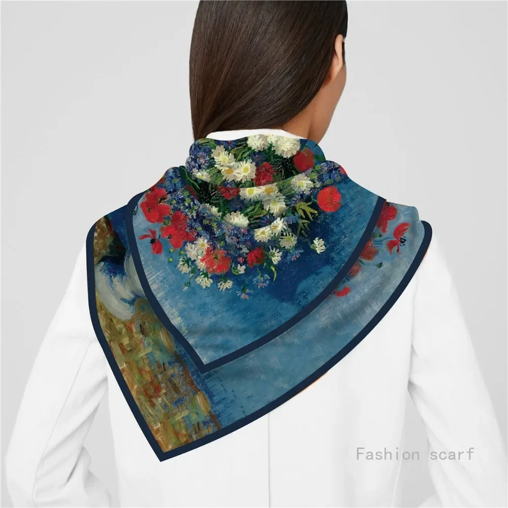 

Versatile Headwear Bag Clothing And Accessories Square ScarfArt Style Oil Painting Rose In The Bottle Women Fashion Shawl Large