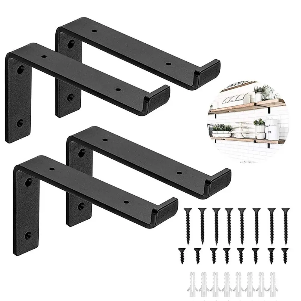 Heavy Duty Floating Shelf Brackets Accessories Black Coated Wall Mount Shelve L Brackets Metal Cast Iron Shelves Brackets