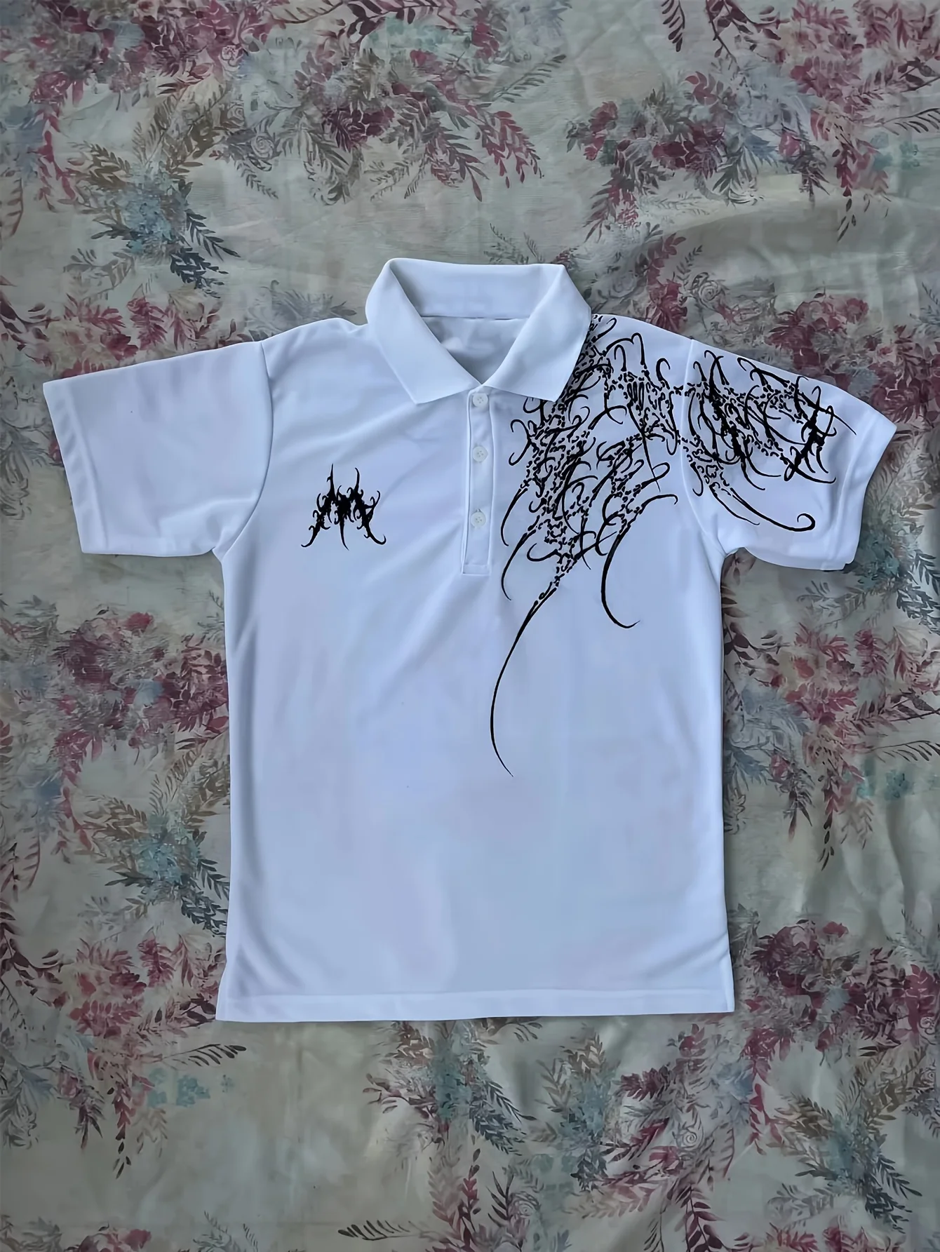 Dark Style Personalized Pattern POLO Short Sleeved Summer Versatile Casual Y2K Gothic Graffiti Print Cyberpunk Daily Date Outfit