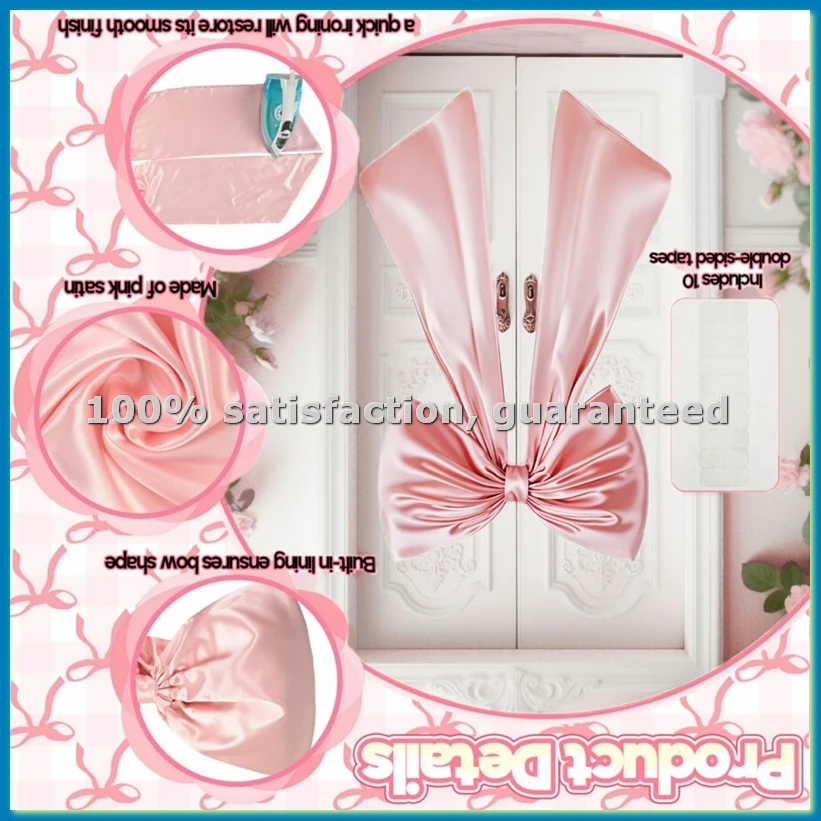 Large PinkBow for Room Decor, 40x24 in Satin Ribbon Tie Birthday Decorations, Giant Pastel Pink Hanging Wall Decor