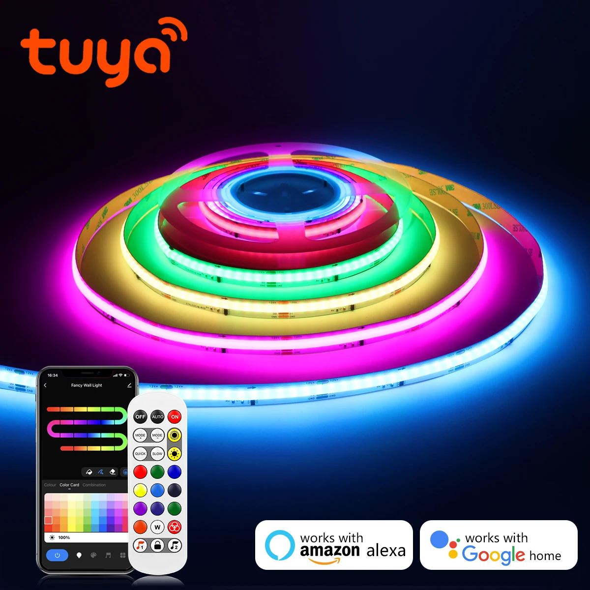 Tuya Smart WiFi COB LED Strip Light Addressable WS2811 IC RGBIC Chasing Neon Tape Ambient Lamp Alexa Google Home Game Room Decor