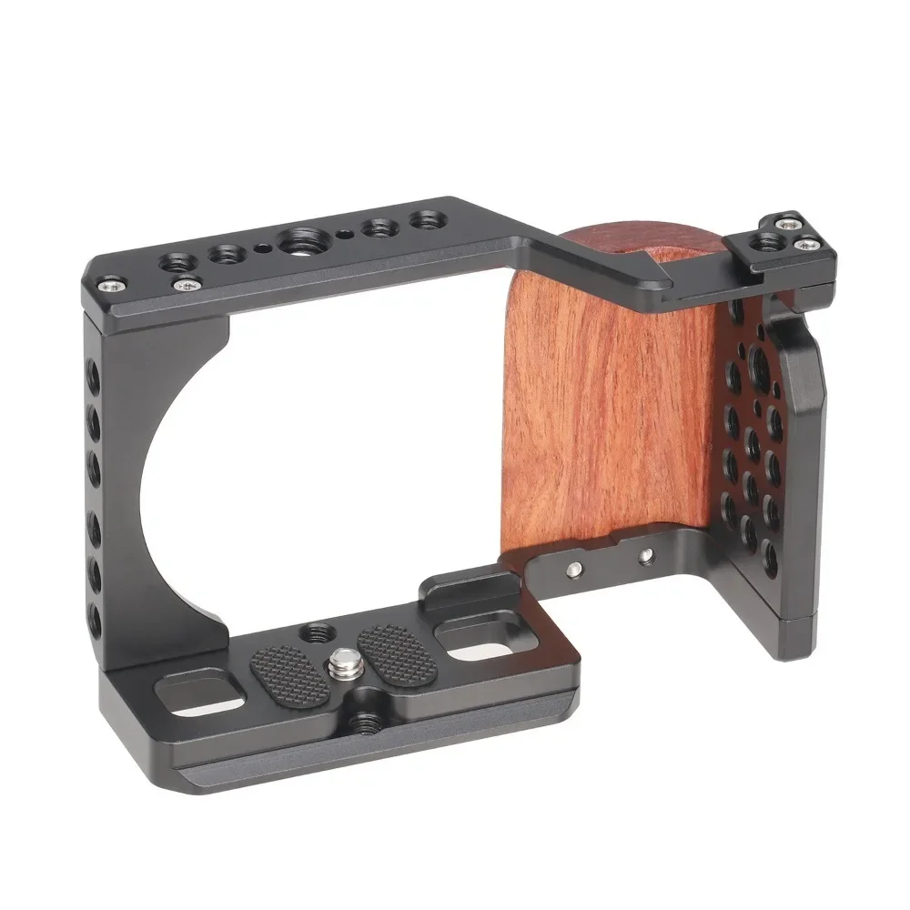 ZVE10 Camera Cage Wooden Side Handle Top Hand Grip Quick Release Plate Cage Rig Kit Protective For Sony ZV-E10 DSLR Camera