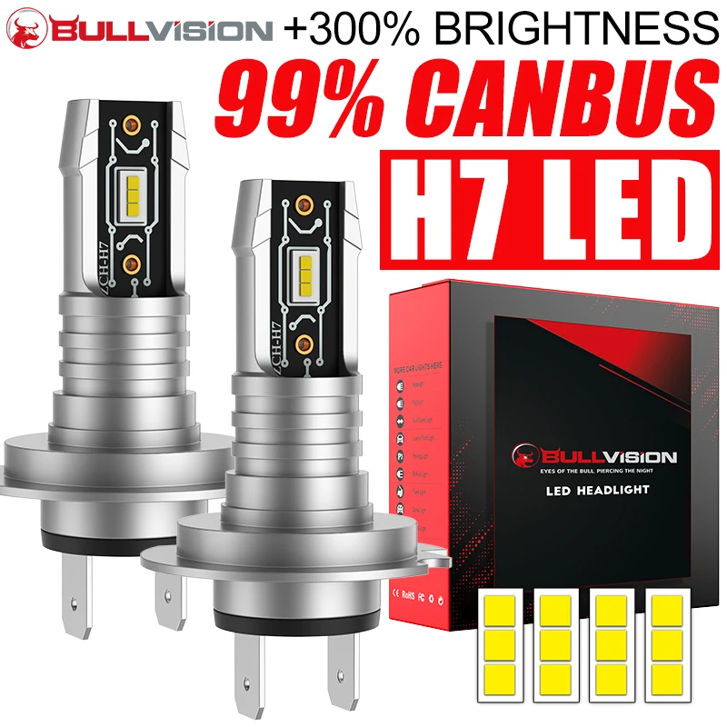 H7 LED Headlight Bulb 3000W Car Light 5570 CSP Chips STG High Low Beam 6500K 1:1 Mini Size Plug and Play 12V 24V Bullvision 2X