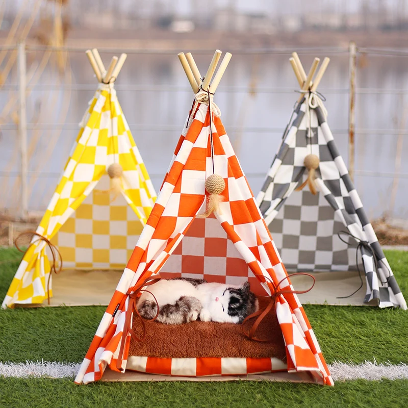 

Pet Teepee Tent for Dog Cat Teepee Bed Portable Washable Dog Houses Indoor Puppy Beds for Small Dogs Cats Rabbits with Cushion