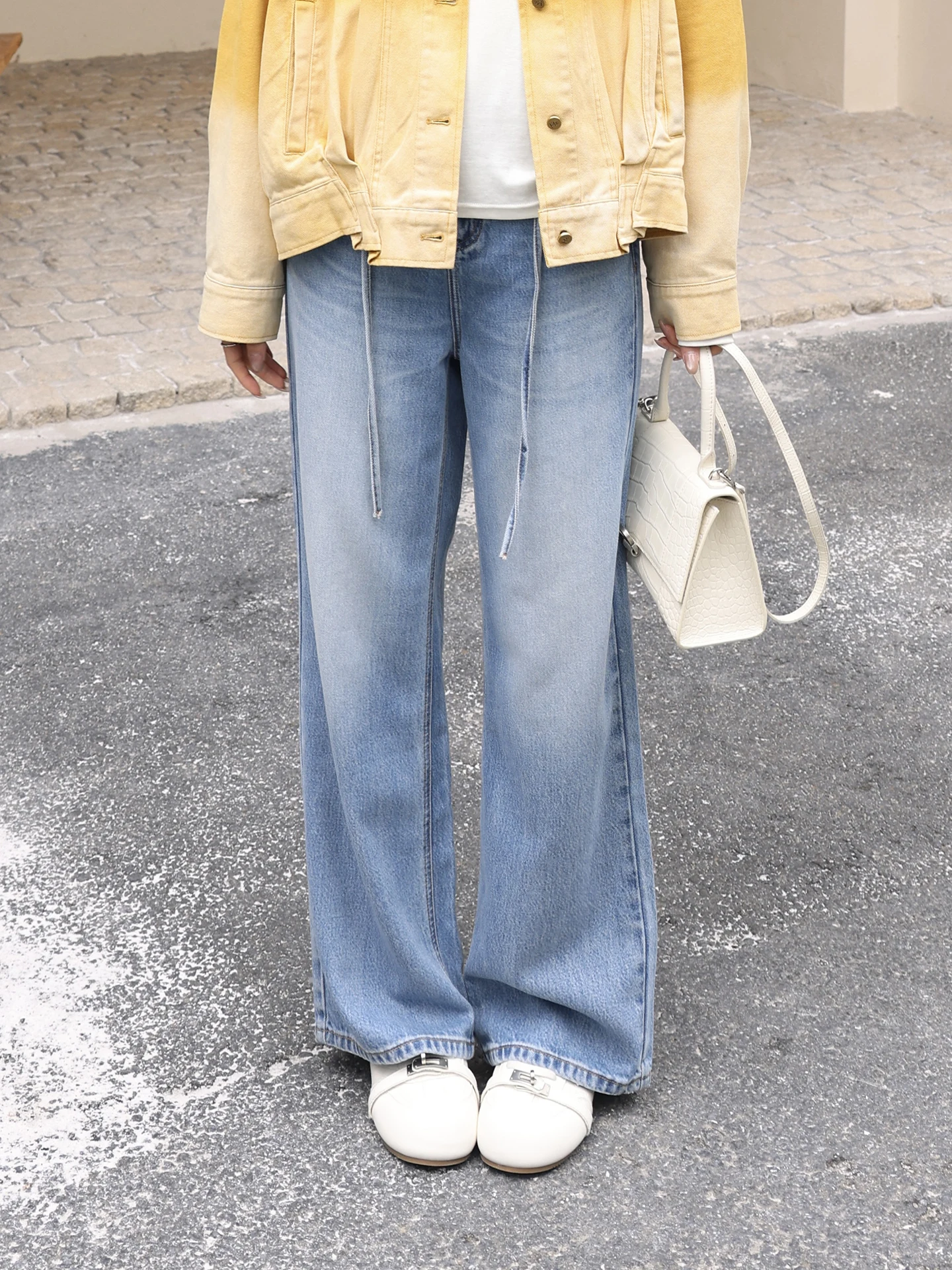 

ME High Waist Straight Leg Jeans Casual Sle Spring 2026 Heavyweight Waed Acetate Slimming Faionable Denim Pants