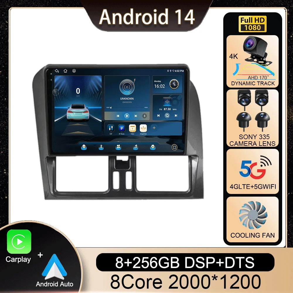 Android 14 Carplay Auto Car Radio For Volvo XC60 2008-2013 Multimedia Video Player GPS Navigation Stereo Audio WIFI No 2din DVD