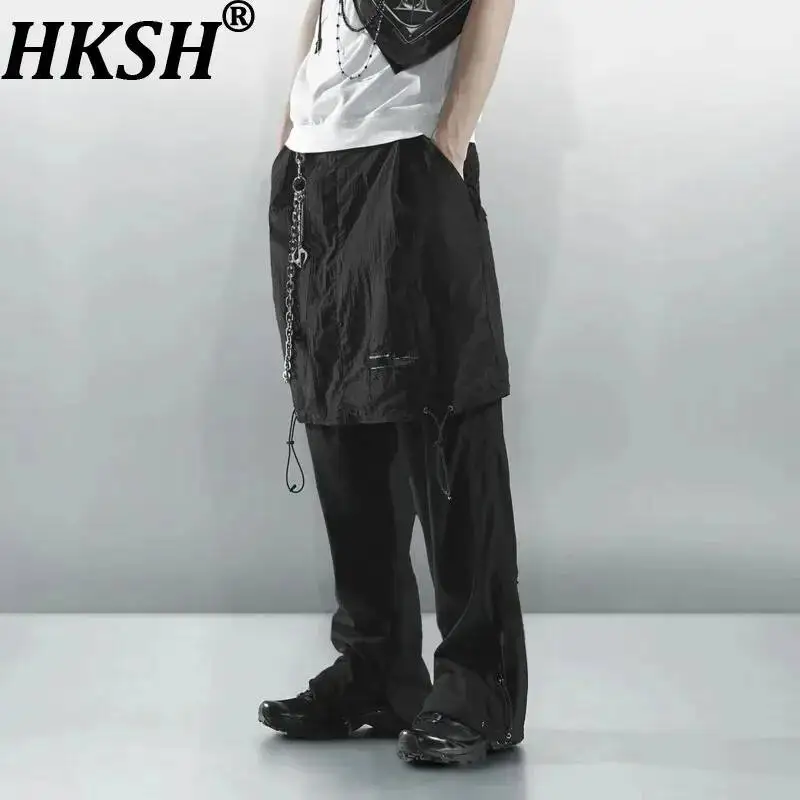 HKSH Nouveau pantalon décontracté pour homme, style chic et tendance, avec panneau arrière amovible à fermeture éclair, effet deux pièces, plissé et à revers, Printemps Automne HK25736