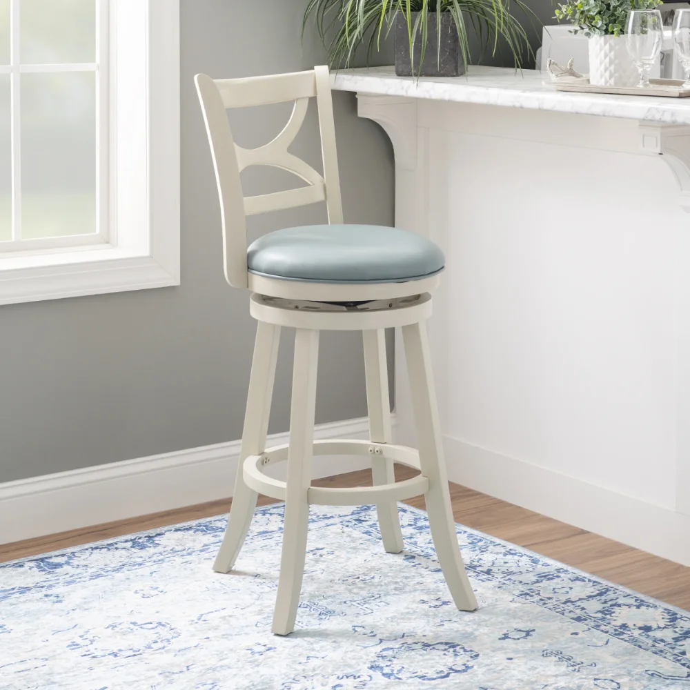 

30" High Swivel Bar Stool with Faux Leather Seat in Cream Wood,Living room chairs, dining chairs
