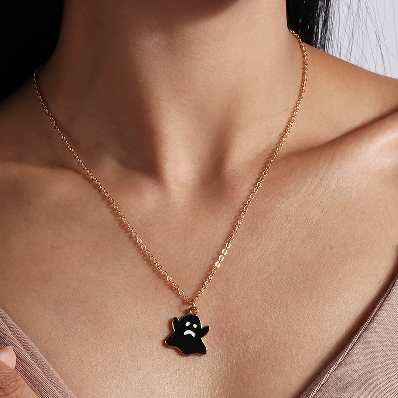 Aihua 4-teiliges Set mit niedlichen Halloween-Halsketten aus Emaille: Kürbis, Fledermaus, Mumie, Hexe, Skelett, Augapfel-Halskette für Damen, Halloween-Party-Schmuck – Detail 11