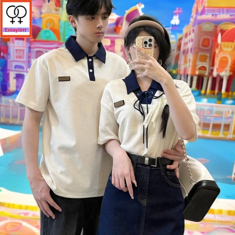 Matching Couple Clothes Tops Tee Holiday Honeymoon Summer Outfits Date Girls Boyfriend Female Male Lovers Button Couple T-Shirts