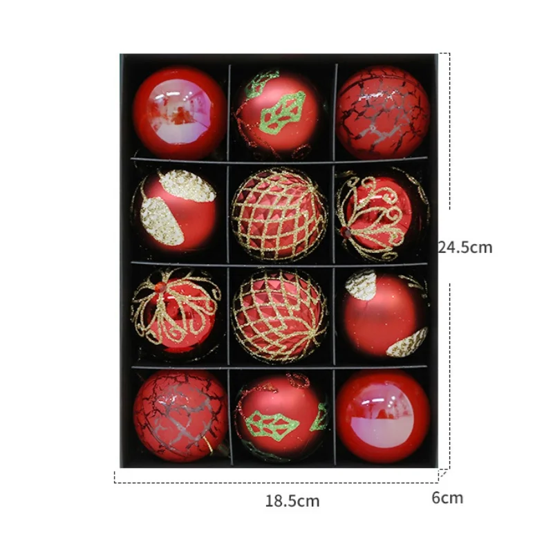 12pcs-6CM Paintings Christmas Balls Plastics Xmas Decorative Hanging Ornaments New Year Party Christmas Spheres Pendant Set