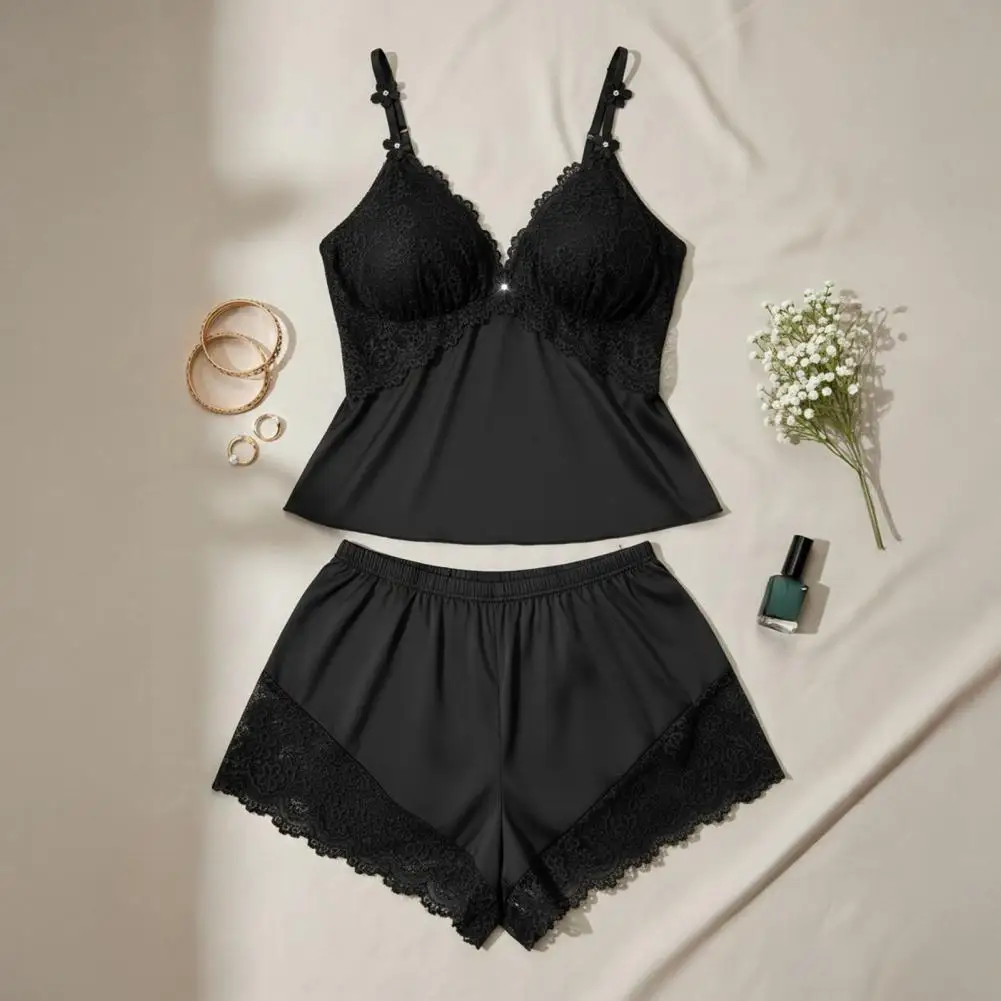 

Soft Touch Pajamas Women Plus Size Pajamas Set Lace Trim Cami Top Shorts Nightwear Two-piece Sleepwear Lounge Set Comfortable