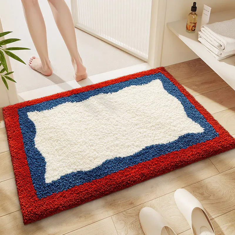 Vintage Geometric 3-Color Bath Mat, Thick Plush Bathroom Rug, Absorbent Non-Slip Anti-Bacterial Bath Carpet, Retro Floor Mats
