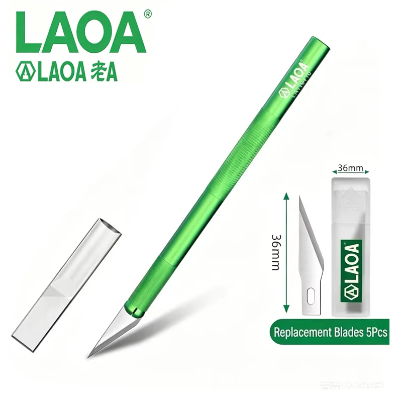 LAOA Aluminum Alloy Craft Engraving Knife, SK5 Sharp Blade Multi‑functional Carving Knife with 5 Spare Blades
