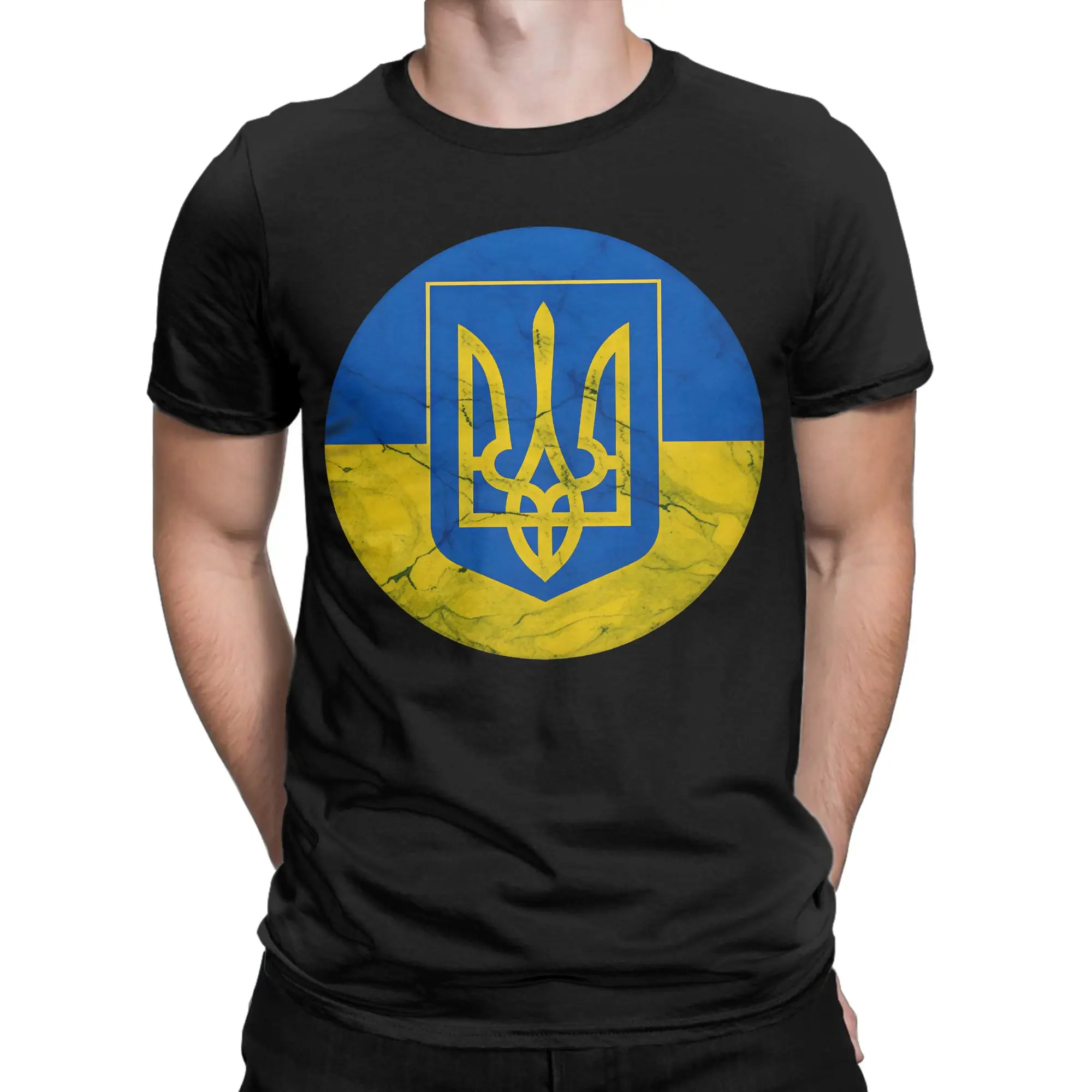 Ukraine Trident Marble Flag T-Shirt  Hip Hop T-Shirts Short-Sleeve Y2K Retro Tshirt Summer 100 Cotton Oversized Top Tees