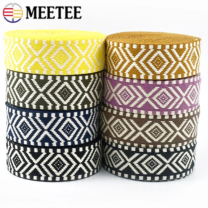 2/5Meters Meetee 38mm Ethnic Jacquard Webbing Bag Strap Cotton Ribbon Roll Clothes Belt Sewing Bias Decor Lace Band Accessories