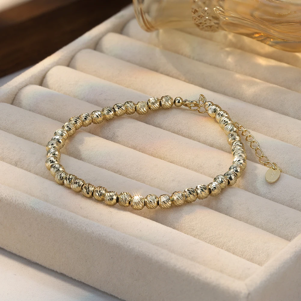 

KISS MANDY 100% Solid 925 Sterling Silver 4mm Beaded Bracelets for Women Beads Dainty Bracelet Birthday Christmas Gift GAB04