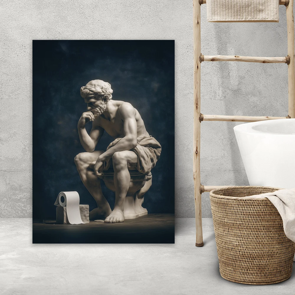 

Funny Bathroom Art Print Woman Reading on Toilet Poster Funny David Bathroom Wall Art Print Vintage Classic Portrait Decor