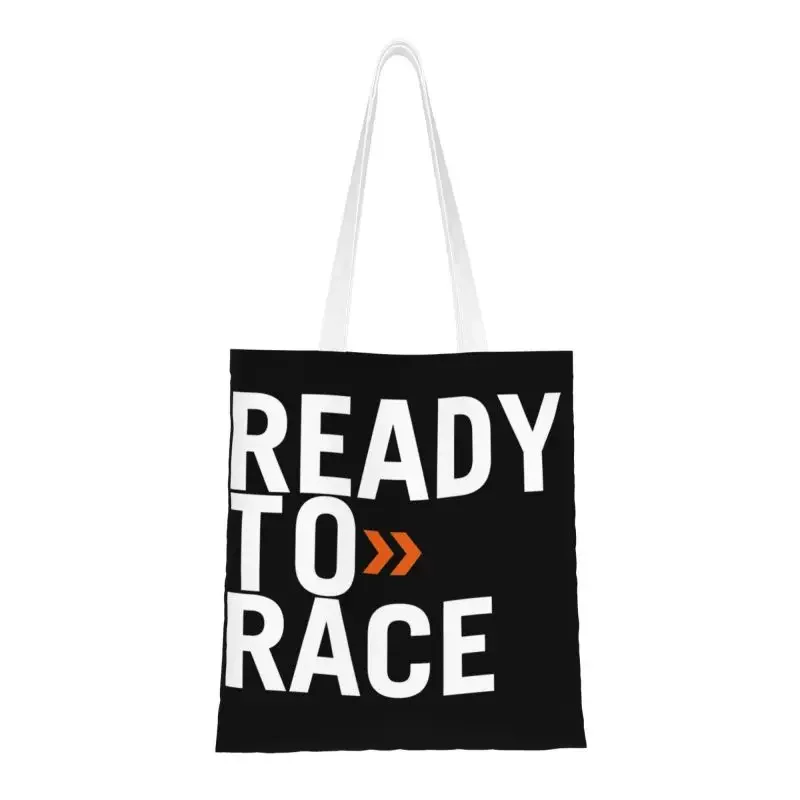 Funny Ready To Race Shopping Tote Bag Reusable Racing Motorcycle Biker Groceries Canvas Shopper Shoulder Bag