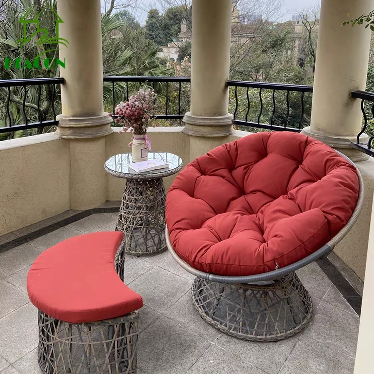 

Outdoor swivel chair set aluminum high end waterproof outdoor lazy beanbag sofa garden rattan recliner chair with ottoman