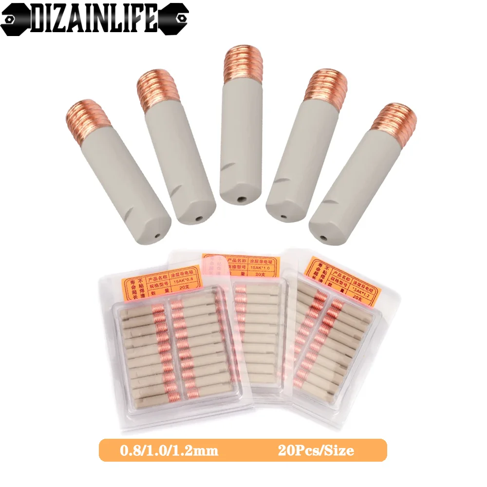 20pcs MB 15AK Welding Contact Tips new coating protect 25mm M6 Gas Nozzle Tip 0.8mm-1.2mm MIG Welding Torche Welding Tool Parts