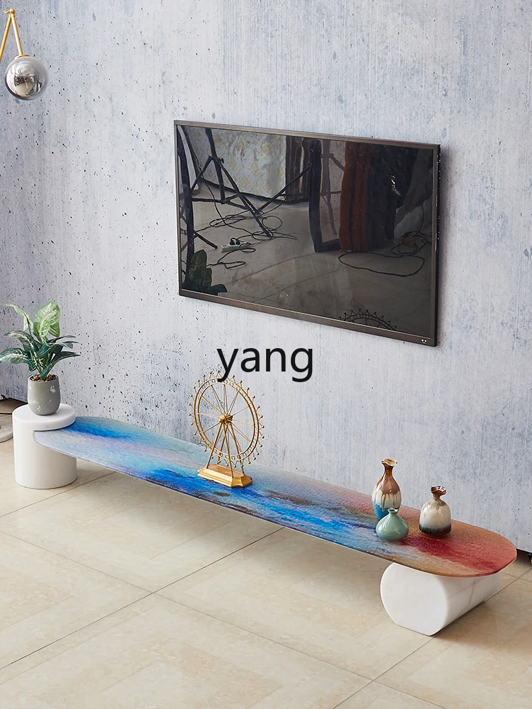 Yjq Modern Simple and Natural Marble Hot Melt Tempered Water Ripple Glass Designer Art TV Cabinet