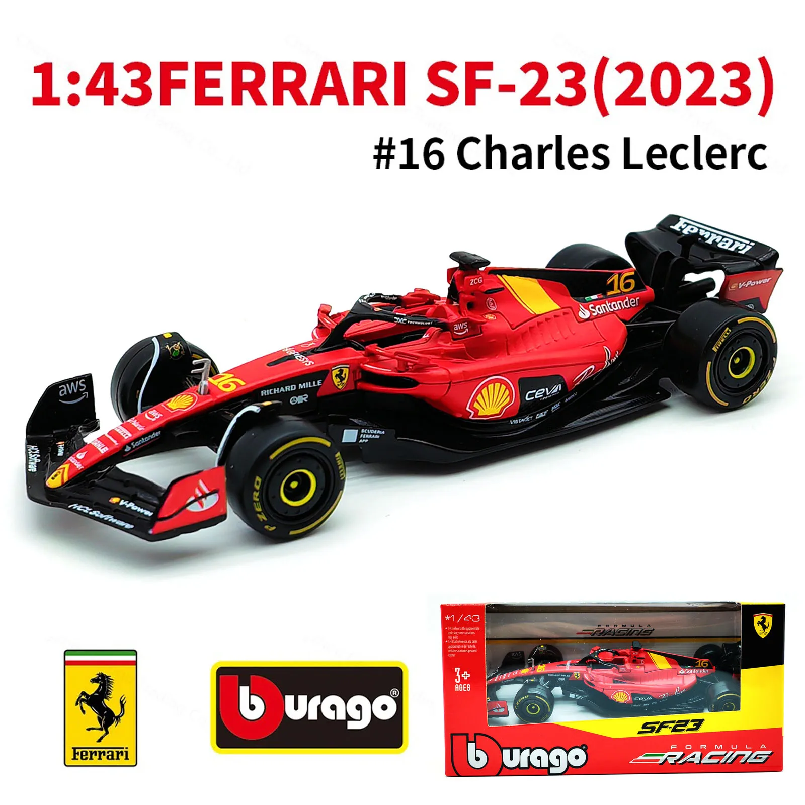 Bburago 1:43 2023 Ferrari SF23 Monza #16 #55 F1 Racing Formula Car Static Simulation Diecast Alloy Model Car